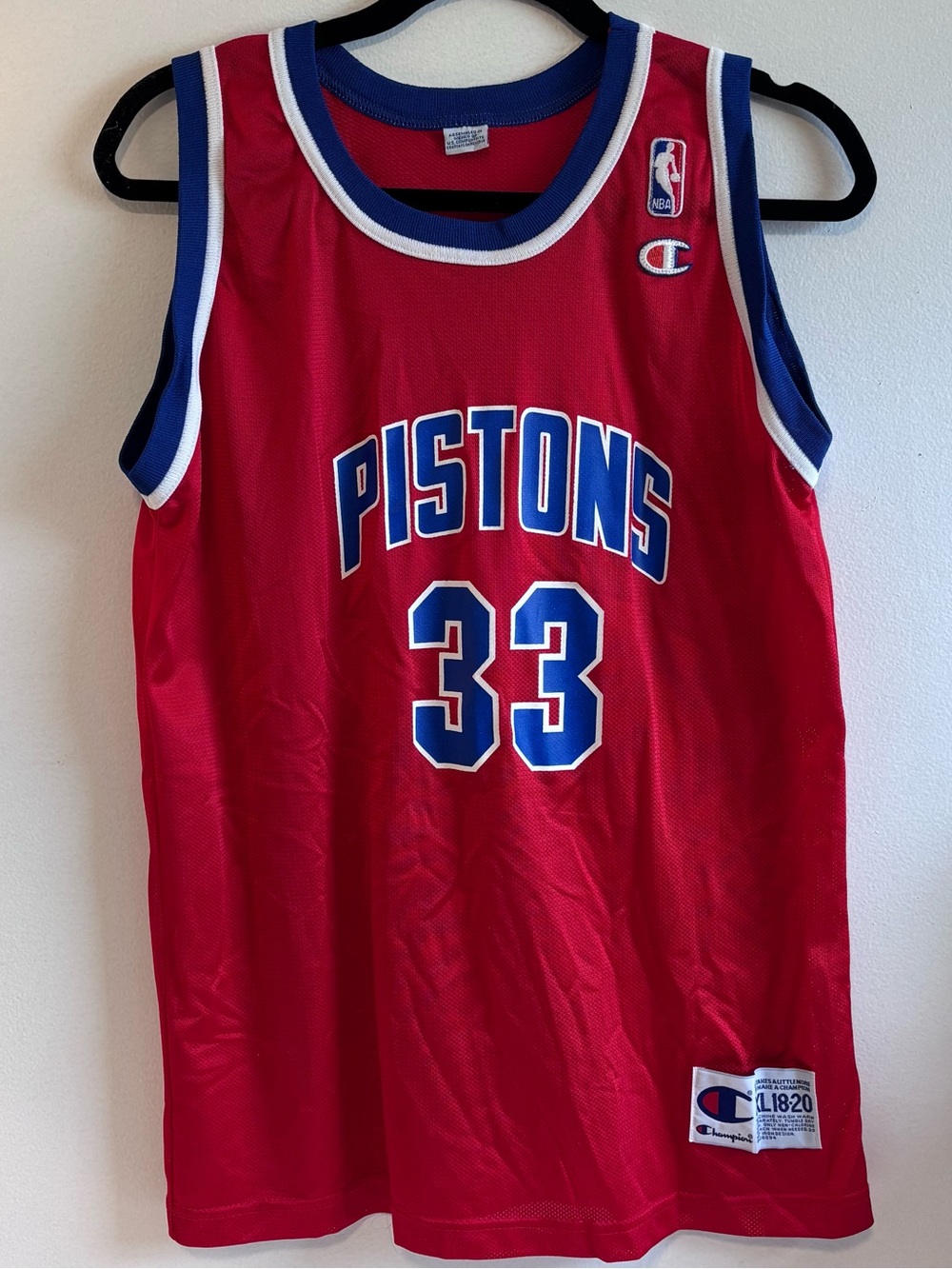 NBA jersey. Grant Hill. Champion Detroit Pistons #33 Red Blue Jersey